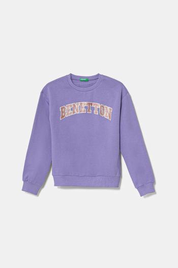 Detská bavlnená mikina United Colors of Benetton fialová farba, s potlačou, 3J68C10MX