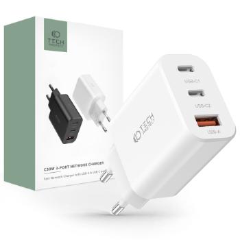 Tech-Protect 3-port sieťová nabíjačka USB / 2x USB-C 30W PD QC, biela