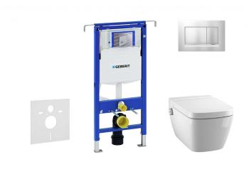 GEBERIT - Duofix Modul na závesné WC s tlačidlom Sigma30, matný chróm/chróm + Tece One - sprchovacia toaleta a doska, Rimless, SoftClose 111.355.00.5 NT7