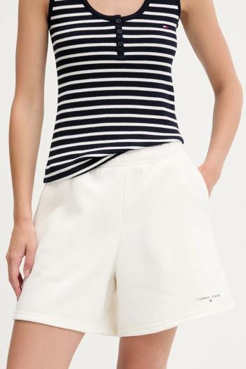 Šortky Tommy Jeans béžová farba, jednofarebné, vysoký pás, DW0DW21152