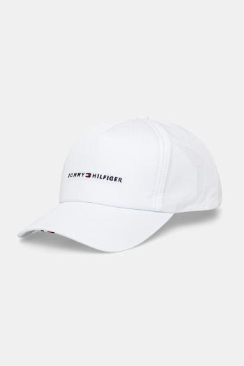 Bavlnená šiltovka Tommy Hilfiger biela farba, s nášivkou, AM0AM13162
