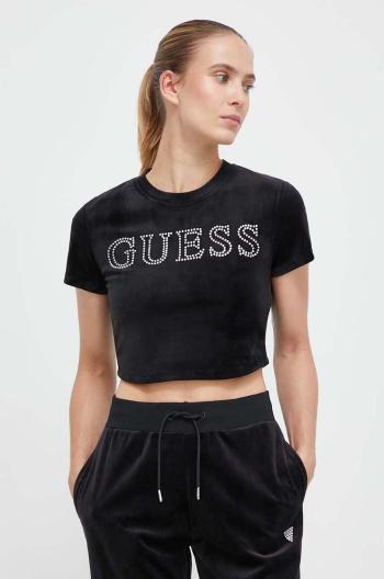 Velúrové tričko Guess COUTURE čierna farba, V3BI01 KBXI2