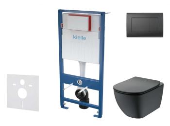 Kielle - Genesis Set predstenovej inštalácie, klozetu Tesi a dosky softclose, Aquablade, tlačidlo Gemini III, matná čierna SANI11AD5500