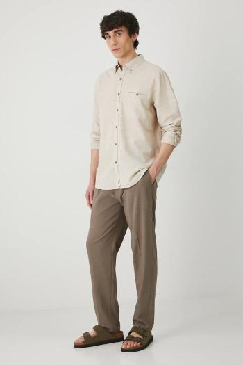 Ľanová košeľa Medicine pánska, béžová farba, regular, s golierom button-down