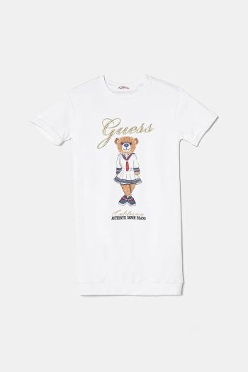 Dievčenské bavlnené šaty Guess biela farba, mini, rovný strih, J5RK28 KAD74