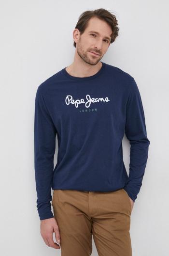 Bavlnené tričko s dlhým rukávom Pepe Jeans tmavomodrá farba, s potlačou, PM508209.595