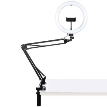 PULUZ Selfie Ring kruhové LED svetlo 10'' + držiak na stôl, čierne (PKT3090B)
