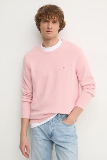 Bavlnený sveter Tommy Hilfiger ružová farba, tenký, MW0MW36347