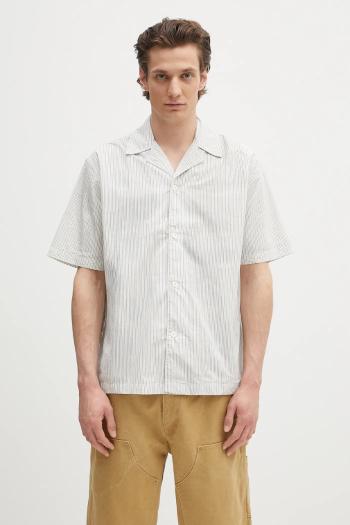 Bavlnená košeľa Norse Projects Mads Poplin Stripe SS biela farba, voľný strih, s klasickým golierom, N40.0831.0957