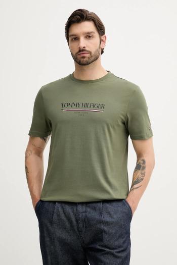 Bavlnené tričko Tommy Hilfiger pánske, zelená farba, s potlačou, MW0MW40324