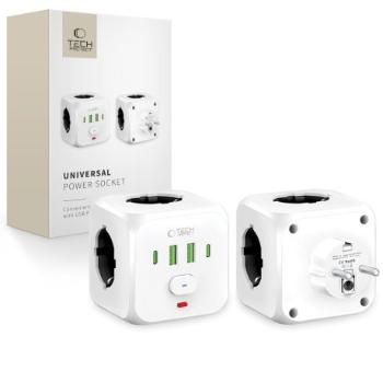 Tech-Protect PCL3X4 zásuvka 2x USB / 2x USB-C / 3x elektrická zásuvka, biela