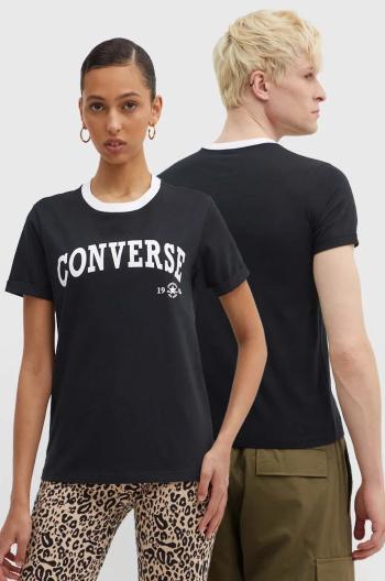 Bavlnené tričko Converse čierna farba, s potlačou, 10026365-A02