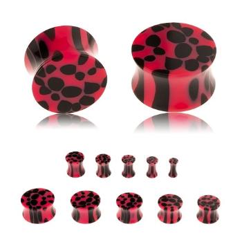 Sedlový akrylový plug do ucha, ružovo-čierny vzor - leopardie škvrny - Hrúbka: 6 mm 