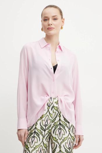 Hodvábna košeľa Weekend Max Mara dámska, ružová farba, voľný strih, s klasickým golierom, 2515111161600