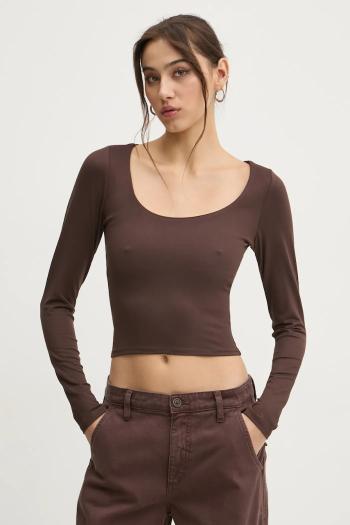 Tričko s dlhým rukávom Hollister Co. dámske, hnedá farba, KI339-3626