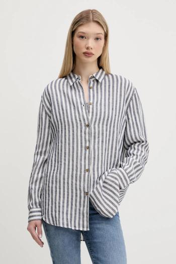 Ľanová košeľa Superdry tmavomodrá farba, voľný strih, s klasickým golierom, W4010463A-K55