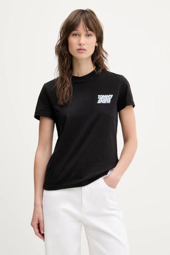 Bavlnené tričko Tommy Jeans dámske, čierna farba, DW0DW21338