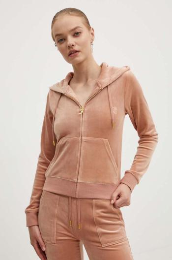 Velúrová mikina Juicy Couture ROBERTSON GOLD béžová farba, s kapucňou, jednofarebná, JCAP176G