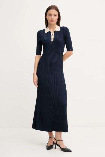 Šaty Tommy Hilfiger tmavomodrá farba, maxi, áčkový strih, WW0WW47216