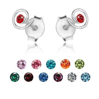 Strieborné 925 náušnice, ligotavá špirála, farebný krištálik Swarovski - Farba: Číra