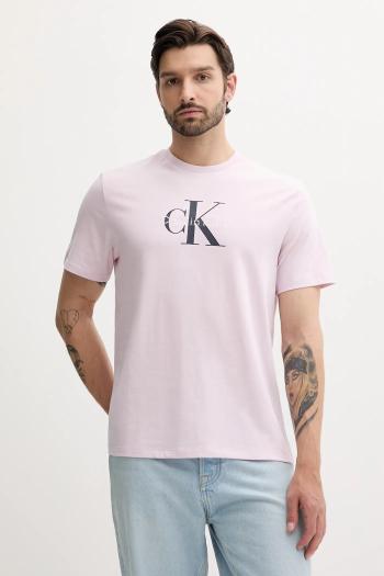 Tričko Calvin Klein Jeans pánske, ružová farba, s potlačou, LV04RB862G