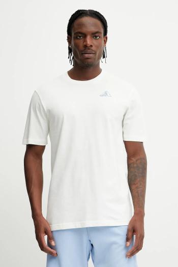 Bavlnené tričko adidas pánske, béžová farba, s potlačou, JI6756