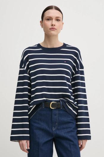 Bavlnené tričko s dlhým rukávom Tommy Hilfiger tmavomodrá farba, WW0WW45519