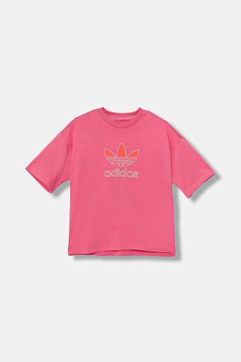 Detské bavlnené tričko adidas Originals ružová farba, s nášivkou, JV8559