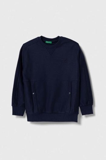 Detská bavlnená mikina United Colors of Benetton tmavomodrá farba, jednofarebná