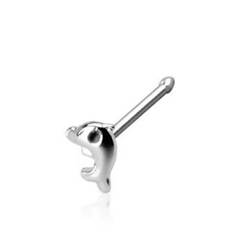 Rovný piercing do nosa zo striebra 925 - drobný delfínik, hrúbka 0,8 mm