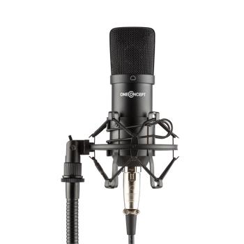 OneConcept Mic-700, štúdiový mikrofón, Ø 34 mm, kardioidný, pavúk, ochrana proti vetru, XLR, čierny