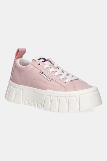 Tenisky Tommy Jeans FLATFORM SNEAKER NYLON ružová farba, EN0EN02793
