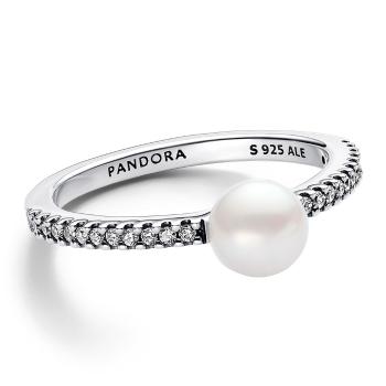Pandora Blyštivý strieborný prsteň s pravou perlou Timeless 193158C01 52 mm