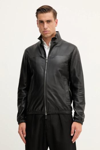 Kožená bunda Emporio Armani čierna farba, prechodná, 01R55P 01P54