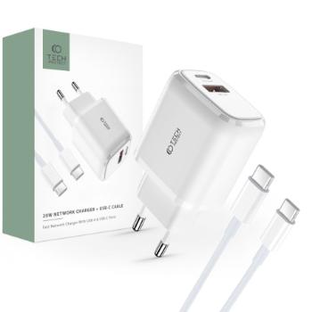 Tech-Protect C20W sieťová nabíjačka USB / USB-C 20W QC PD + kábel USB-C, biela