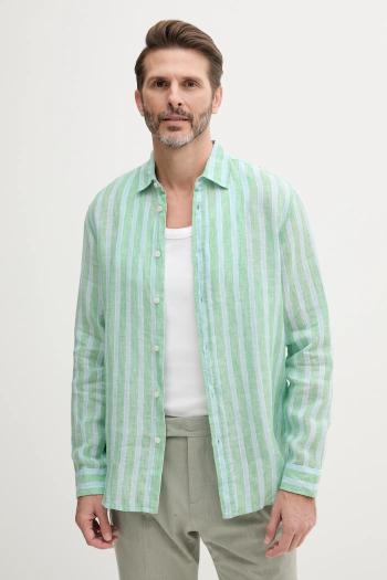 Ľanová košeľa United Colors of Benetton čierna farba, regular, s klasickým golierom