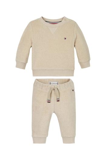 Detská tepláková súprava z bavlny Tommy Hilfiger béžová farba, KN0KN01980