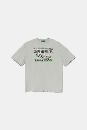 Detské bavlnené tričko United Colors of Benetton šedá farba, jednofarebný, 35RYC10NC