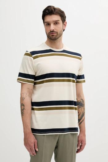 Bavlnené tričko Barbour Golborne Stripe Relaxed Fit T-Shirt pánske, béžová farba, vzorované, MTS1409