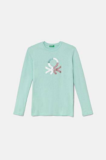 Detská bavlnená košeľa s dlhým rukávom United Colors of Benetton zelená farba, 3I9WC10MY