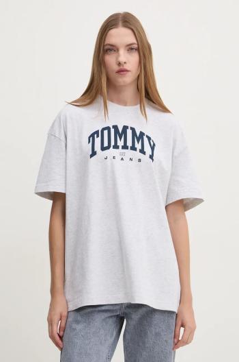 Bavlnené tričko Tommy Jeans dámske, šedá farba, DW0DW18403