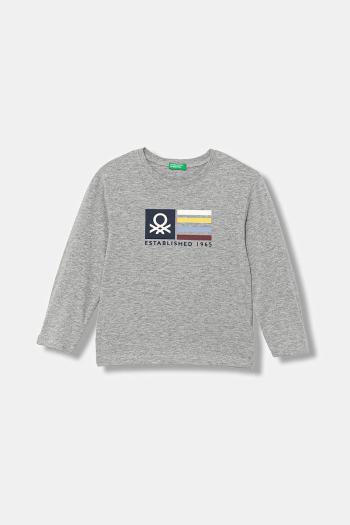 Detské tričko s dlhým rukávom United Colors of Benetton šedá farba, s potlačou, 3I1XG10JZ