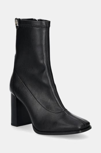 Členkové topánky Tommy Hilfiger PARTY LEATHER SOCK HEEL BOOTIE dámske, čierna farba, na podpätku, FW0FW08250