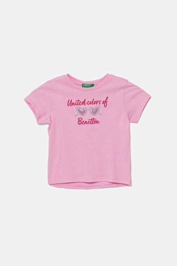 Detské bavlnené tričko United Colors of Benetton ružová farba, 3I1XG10JB