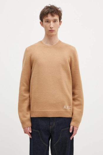Vlnený sveter A.P.C. Pull Edward pánsky, hnedá farba, WVBDJ.H23059