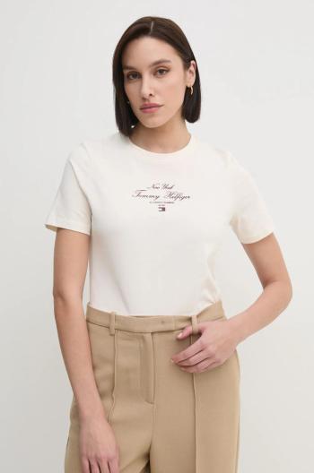 Bavlnené tričko Tommy Hilfiger dámske, béžová farba, WW0WW43895