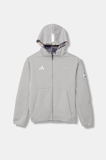 Detská mikina adidas Performance MERCEDES šedá farba, s kapucňou, s potlačou, JW8513