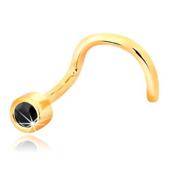 Piercing do nosa zo žltého 14K zlata - zahnutý tvar, tmavomodrý zafír v objímke