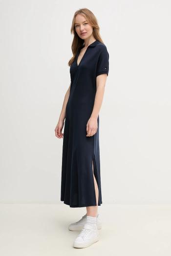Šaty Tommy Hilfiger tmavomodrá farba, maxi, rovný strih, WW0WW44514