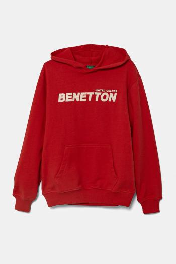 Detská bavlnená mikina United Colors of Benetton červená farba, s kapucňou, s potlačou, 3UNIC204R